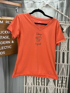 Life is Good Orange V-Neck Women's Tee - 'Change is Good' | M
